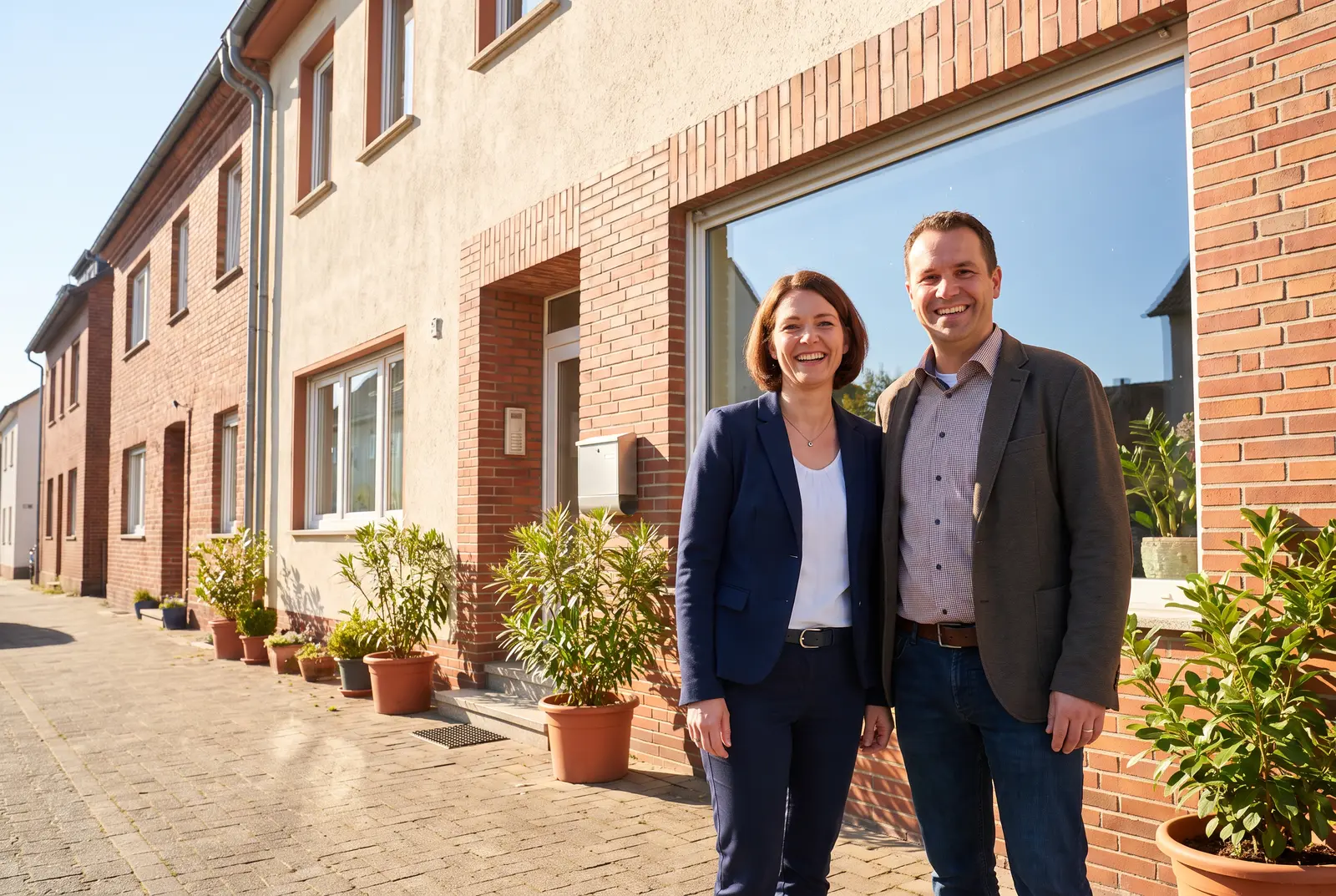 Zwei Förderer vor ihrem Betrieb in der Region