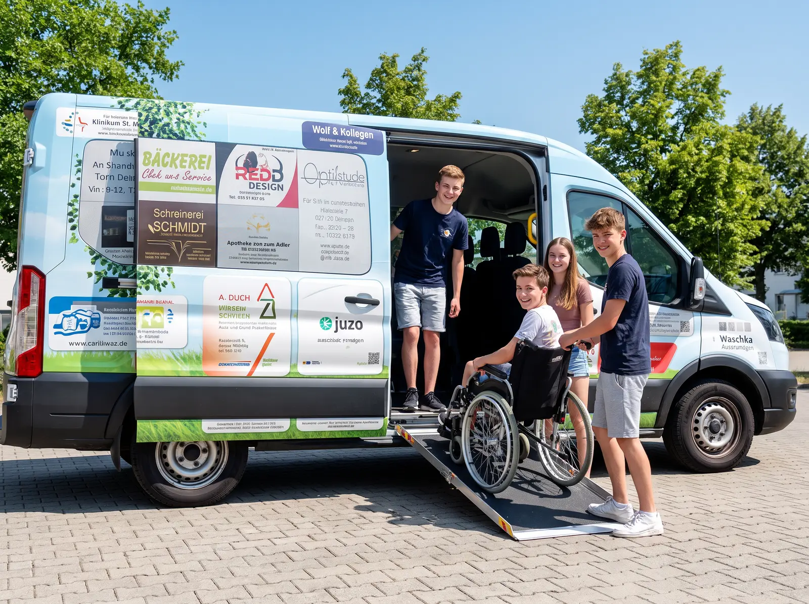 Team der INKLUPLAY gGmbH vor dem neuen Toyota Proace bei der Fahrzeugübergabe in Schmallenberg, mehrere Menschen lachen und stehen beisammen.
